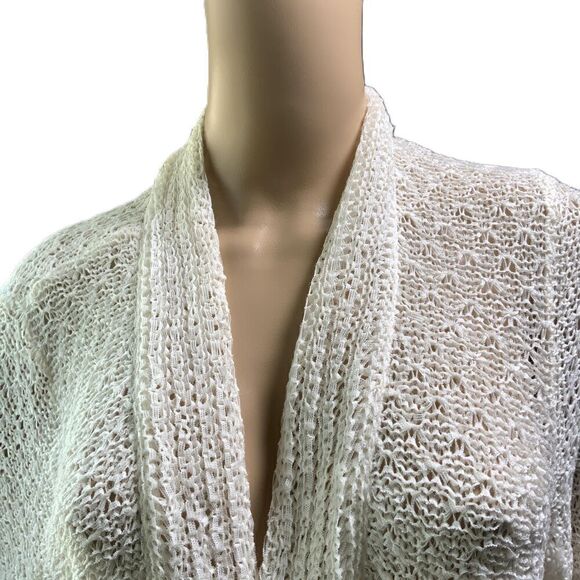 Jaclyn Smith White Long Sleeve Knit Open Front Cottage Cardigan Sweater Large - Picture 2 of 12